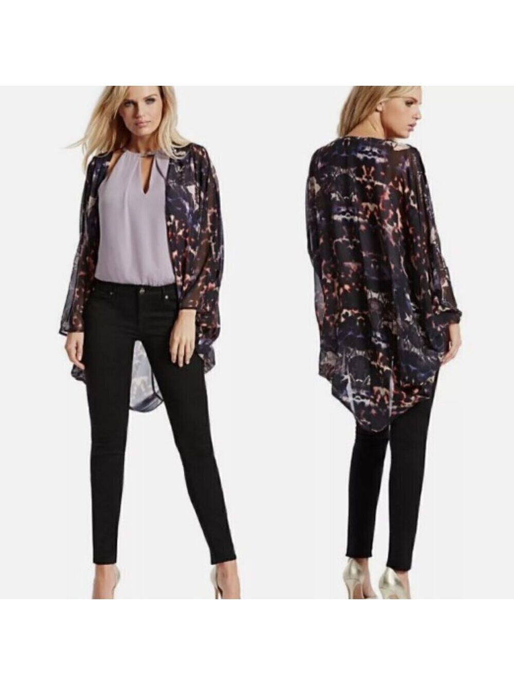 Guess by Marciano Sheer Kimono Patterned Extra Small Small Polyester